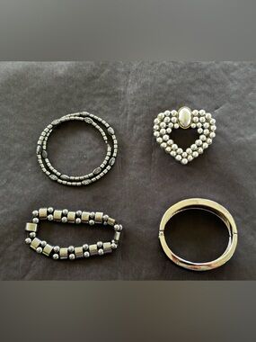 Silver-Tone Heart Brooch and Bracelet Set - Silver Jewelry